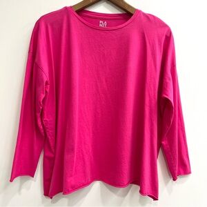 PLANET by Lauren G Pima Cotton Boxy Tee Hot Pink Oversized One Size OSFA